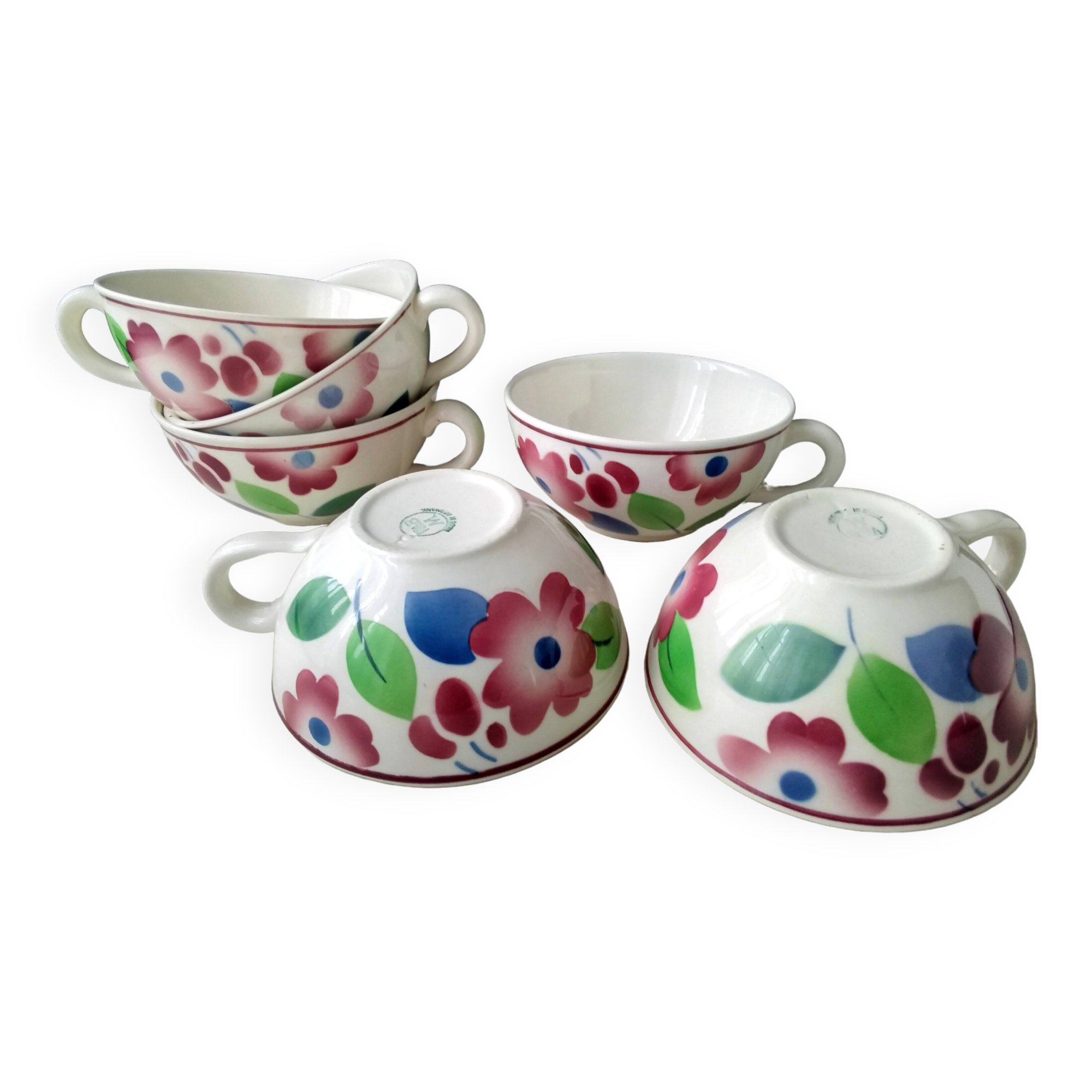 6 Villeroy Boch Mettlach earthenware teacups