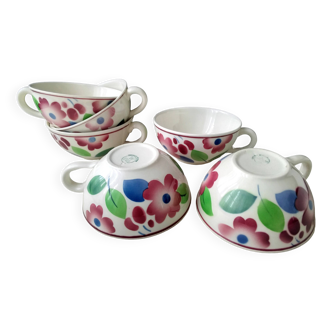 6 Villeroy Boch Mettlach earthenware teacups