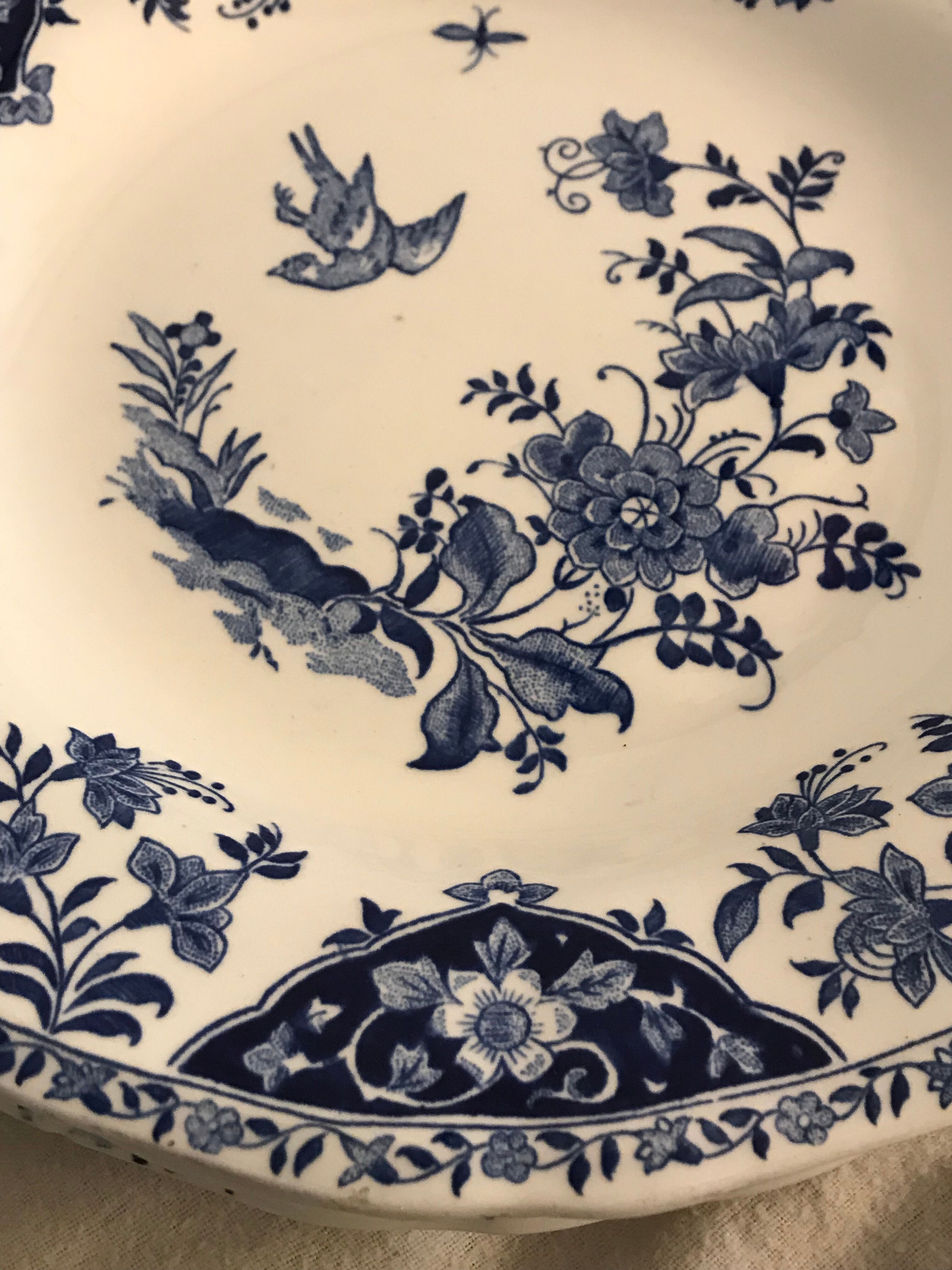 Lot of 5 flat plates and 5 plates Gien 1960, blue and white hollow