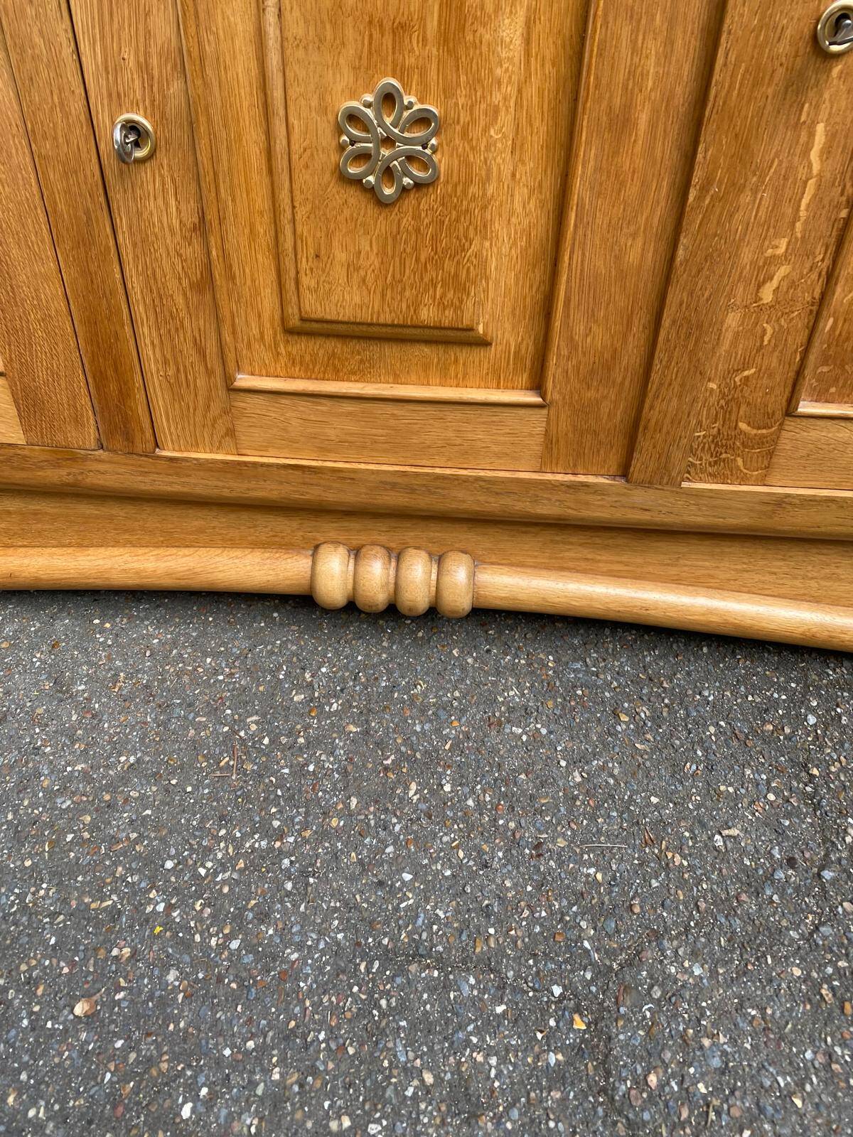 Parisian Art Deco sideboard with 2 sections in solid oak and marble, 1940