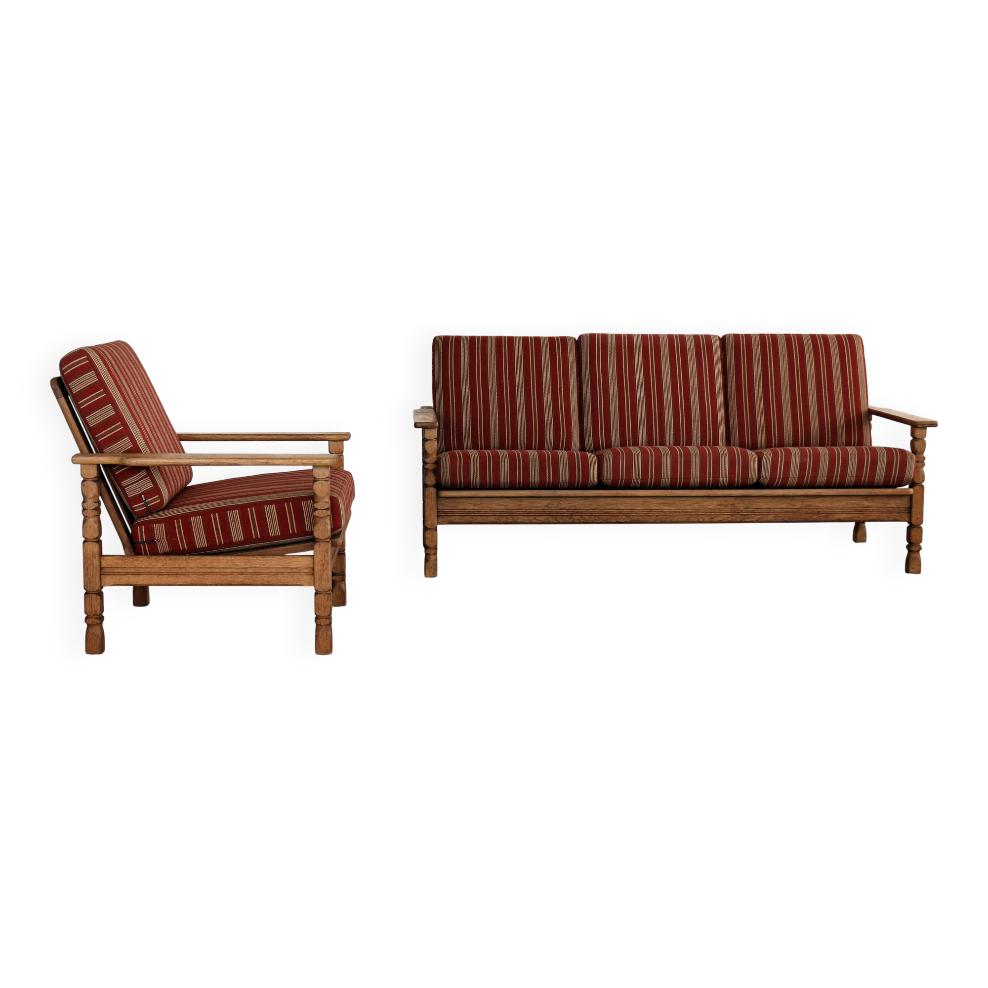 Brutalist sofa and chair set | vintage sofa | 1960s | oak.