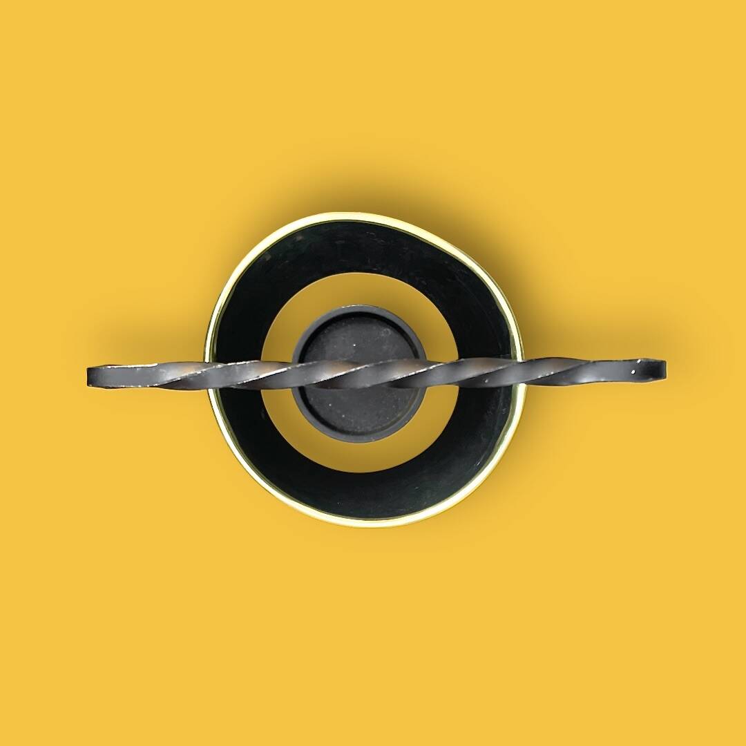 Antique wrought iron and red leatherette umbrella stand – 1960s