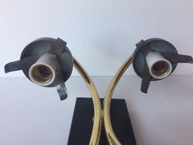 Torch wall sconce in brass and opalin glass, 1950s