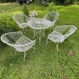 Italian garden furniture, vintage furniture, table and 4 wrought iron chairs