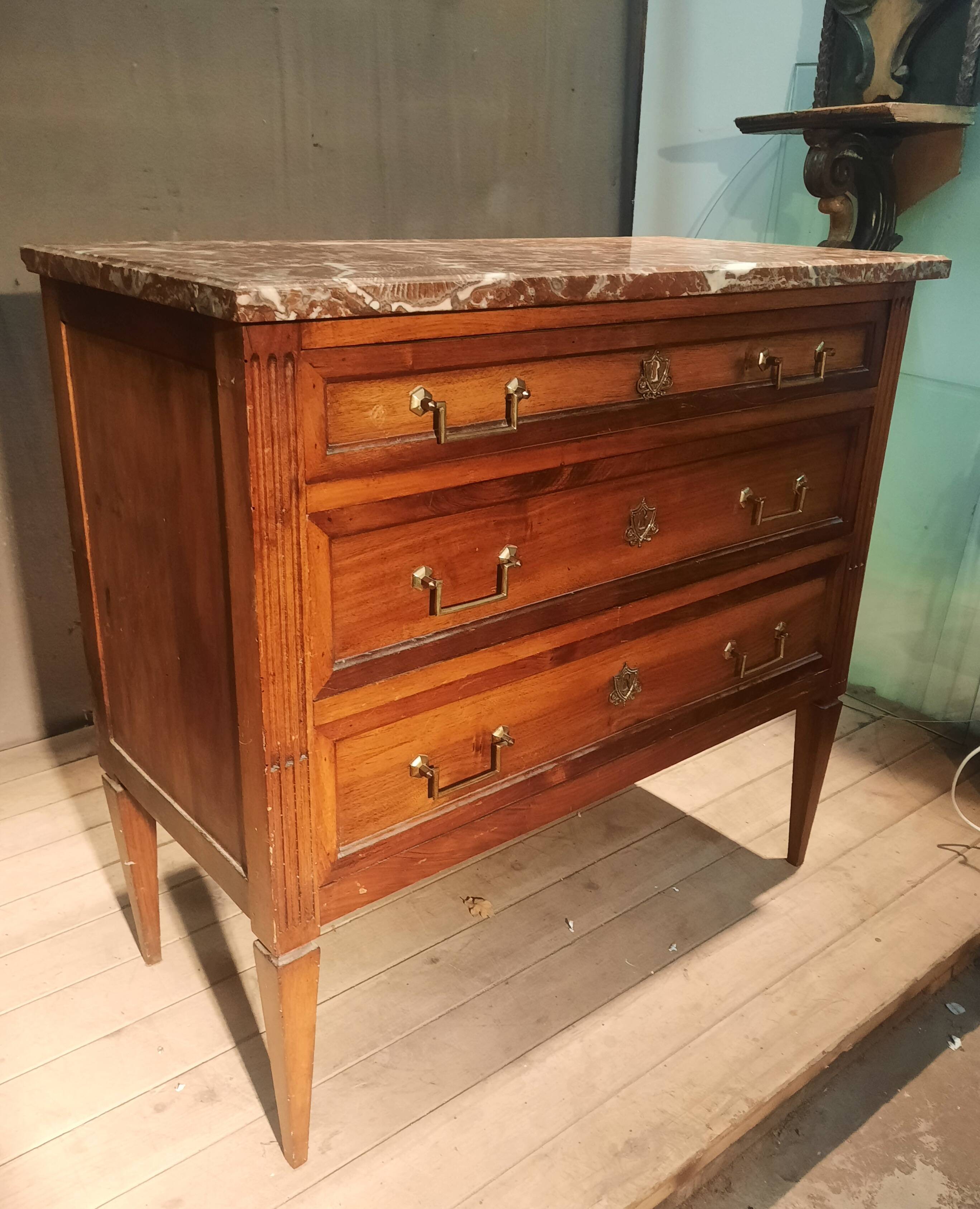 Louis XVI style chest of drawers with marble top