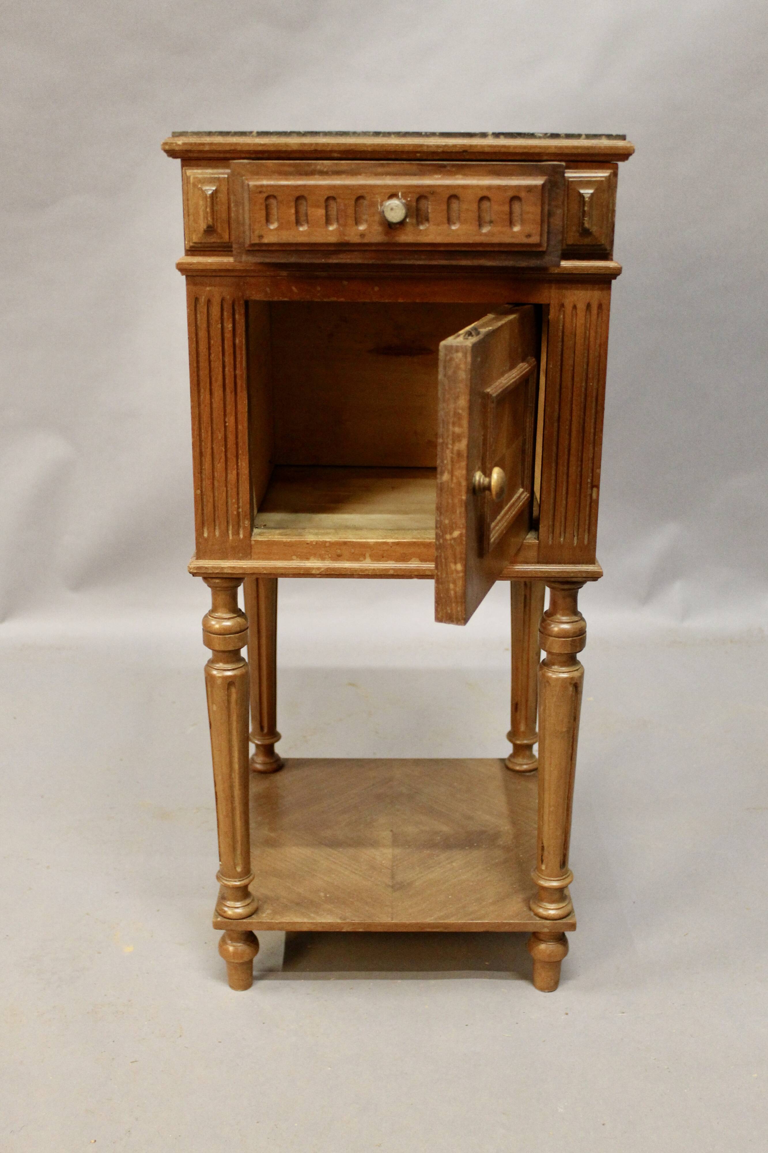 Antique bedside table in marble and wood, 1 drawer.