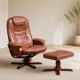 Scandinavian brown leather recliner lounge chair with ottoman, circa 1990