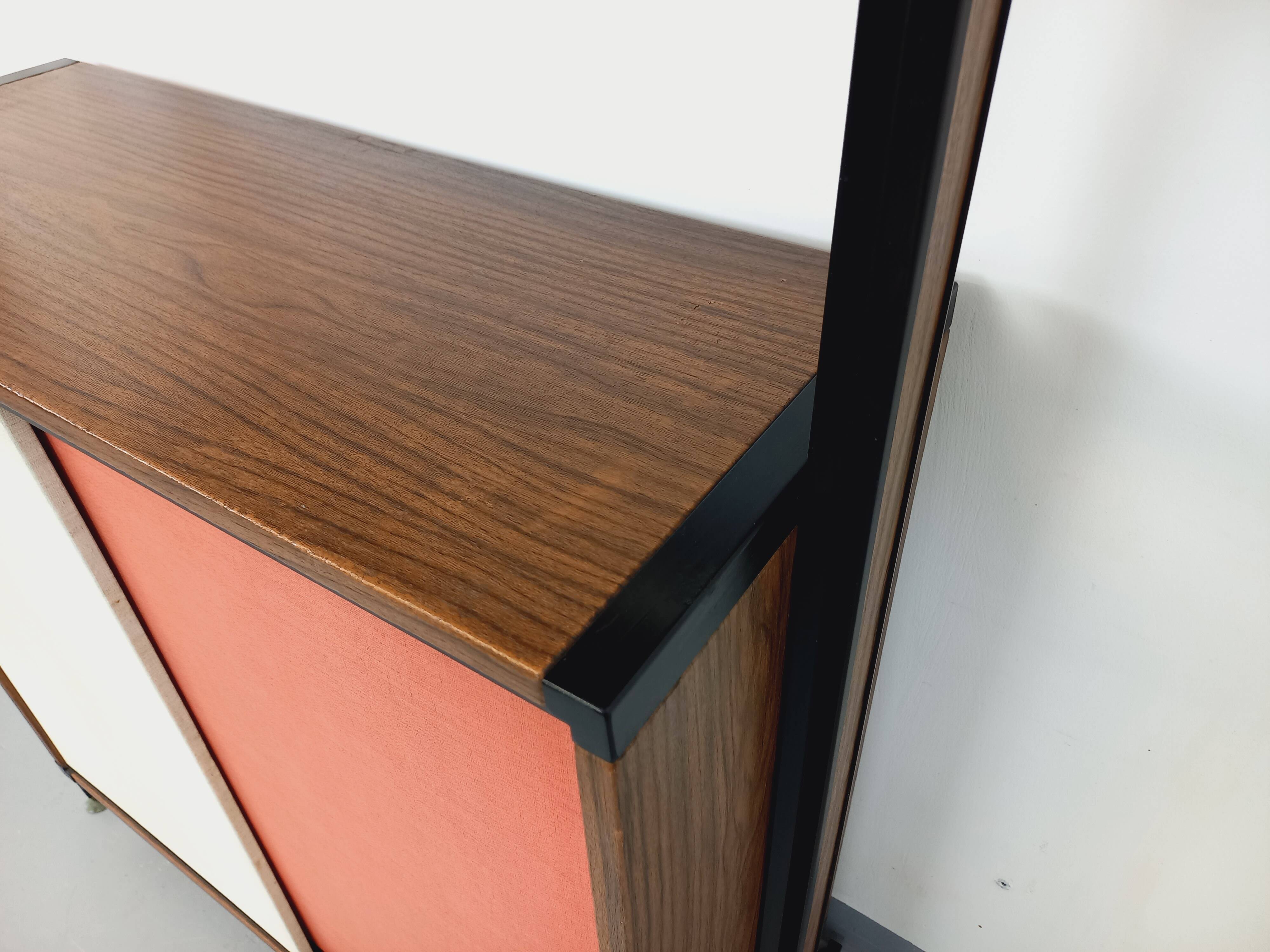 Vintage Italian modular shelving unit in melamine with wood decor