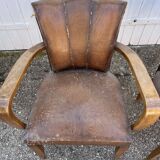 5 bridge armchairs in art deco leather