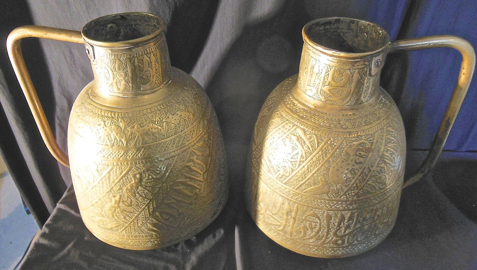 Pitcher - pair of tinned copper pourer qajar persian calligraphy -islamic art