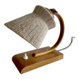 Lampe de table vintage en bois et sisal, années 1950