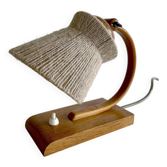 Vintage Wood Sisal Table Lamp, 1950s