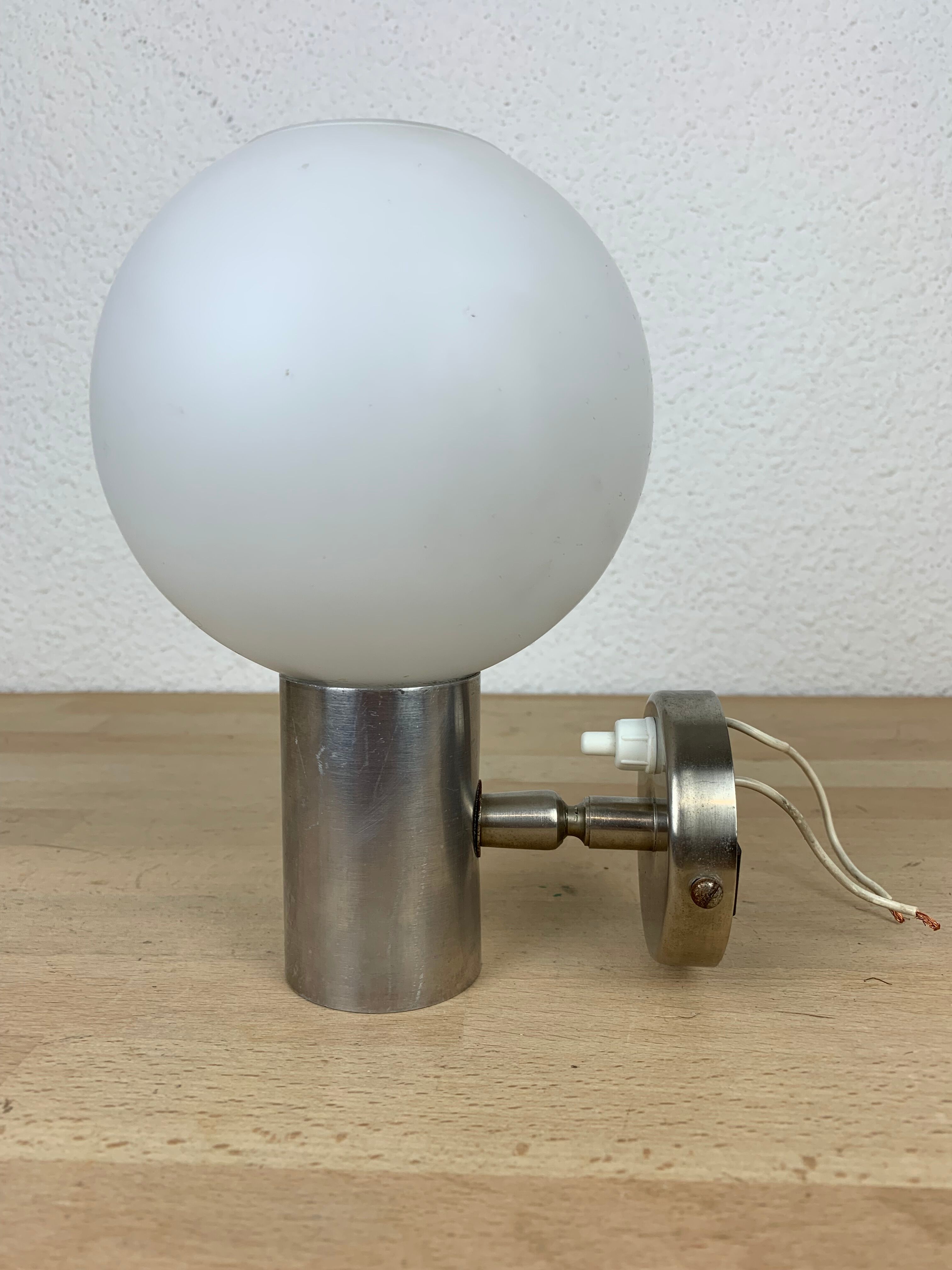 Wall lamp opaline globe aluminum 70s space age