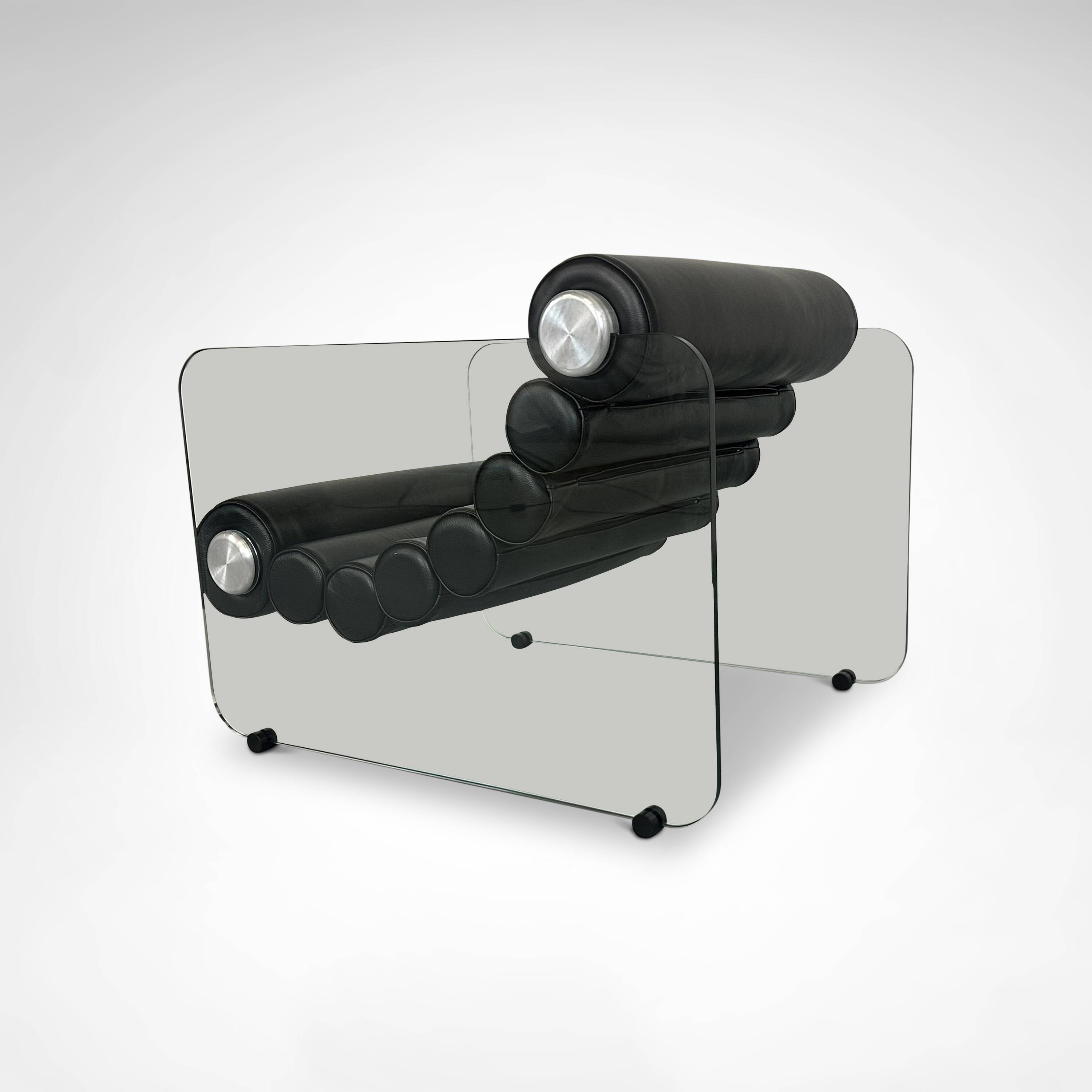 Hyaline leather and glass armchair by Fabio Lenci for Comfortline Italy 196.