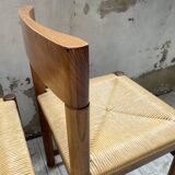 Set of 4 elm straw chairs from the 50s