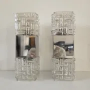 Pair of wall lights in glass and chrome metal