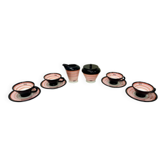 Set of Four Ceramic Coffee Cups by Baldelli with Milk Jug and Sugar Bowl, Italy