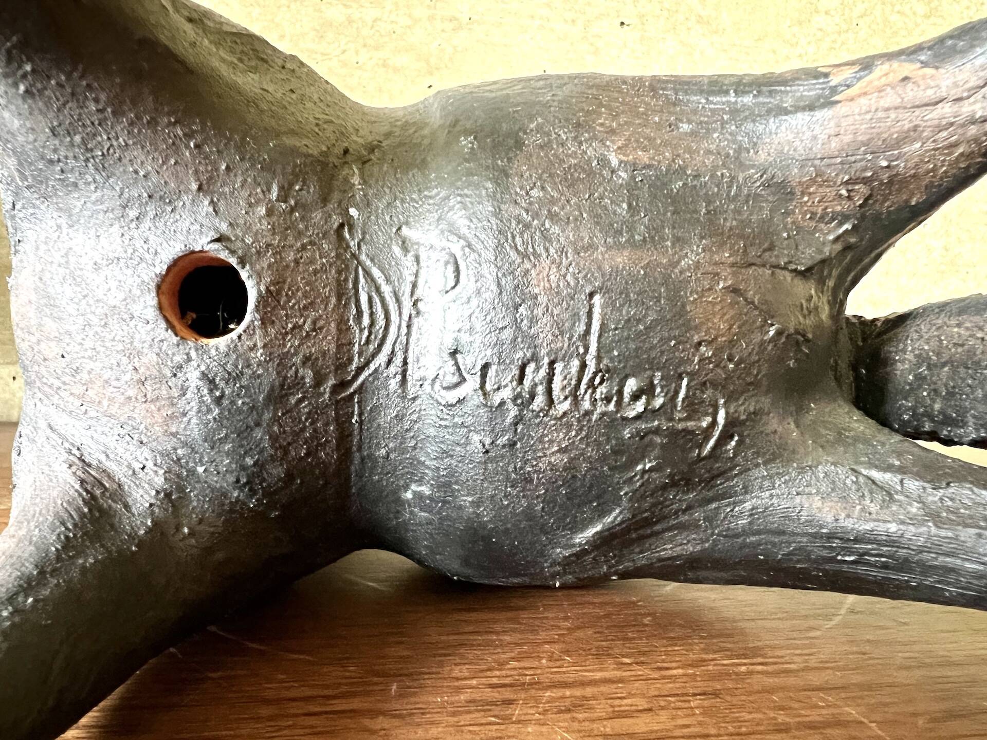 Black glazed ceramic sculpture signed Pouchain – Circa 1960