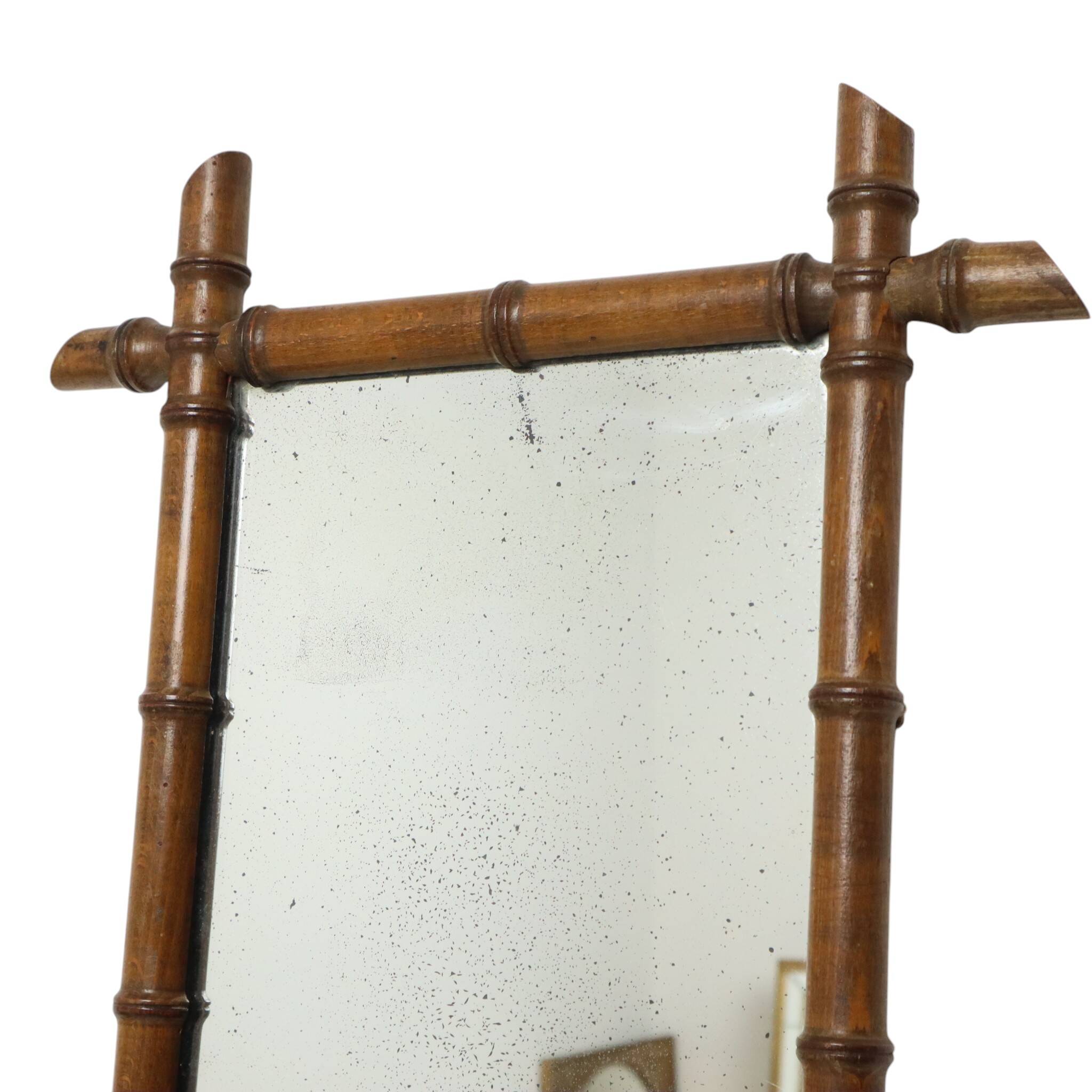 Antique French Wooden Faux Bamboo Mirror 52x39cm