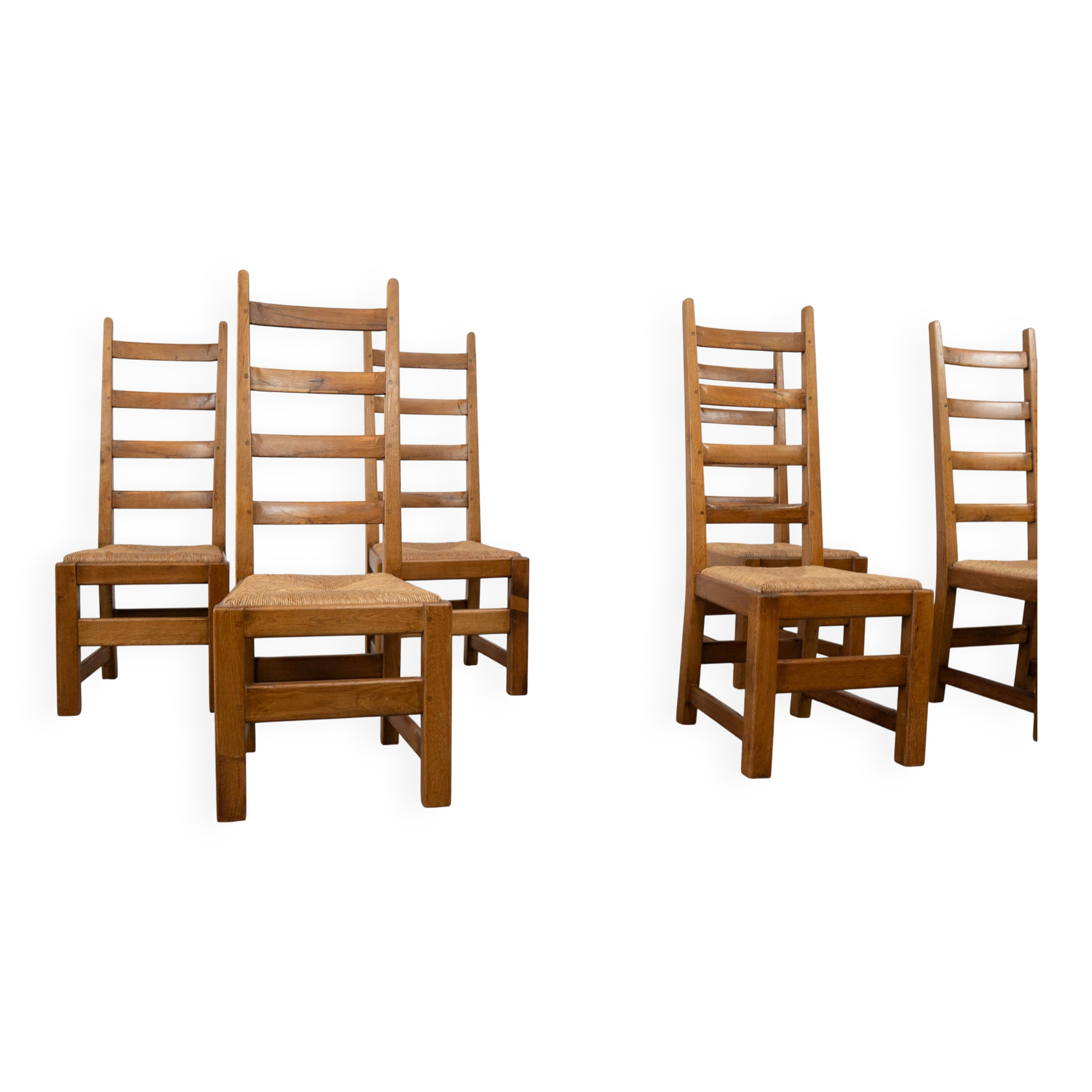 Set of six high back French dining chairs