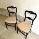 Napoleon III chair in black wood and beige skaï