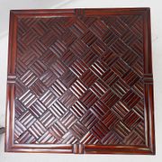 Pair of vintage pagoda tables in faux bamboo with chevron pattern - Maitland & Clasco