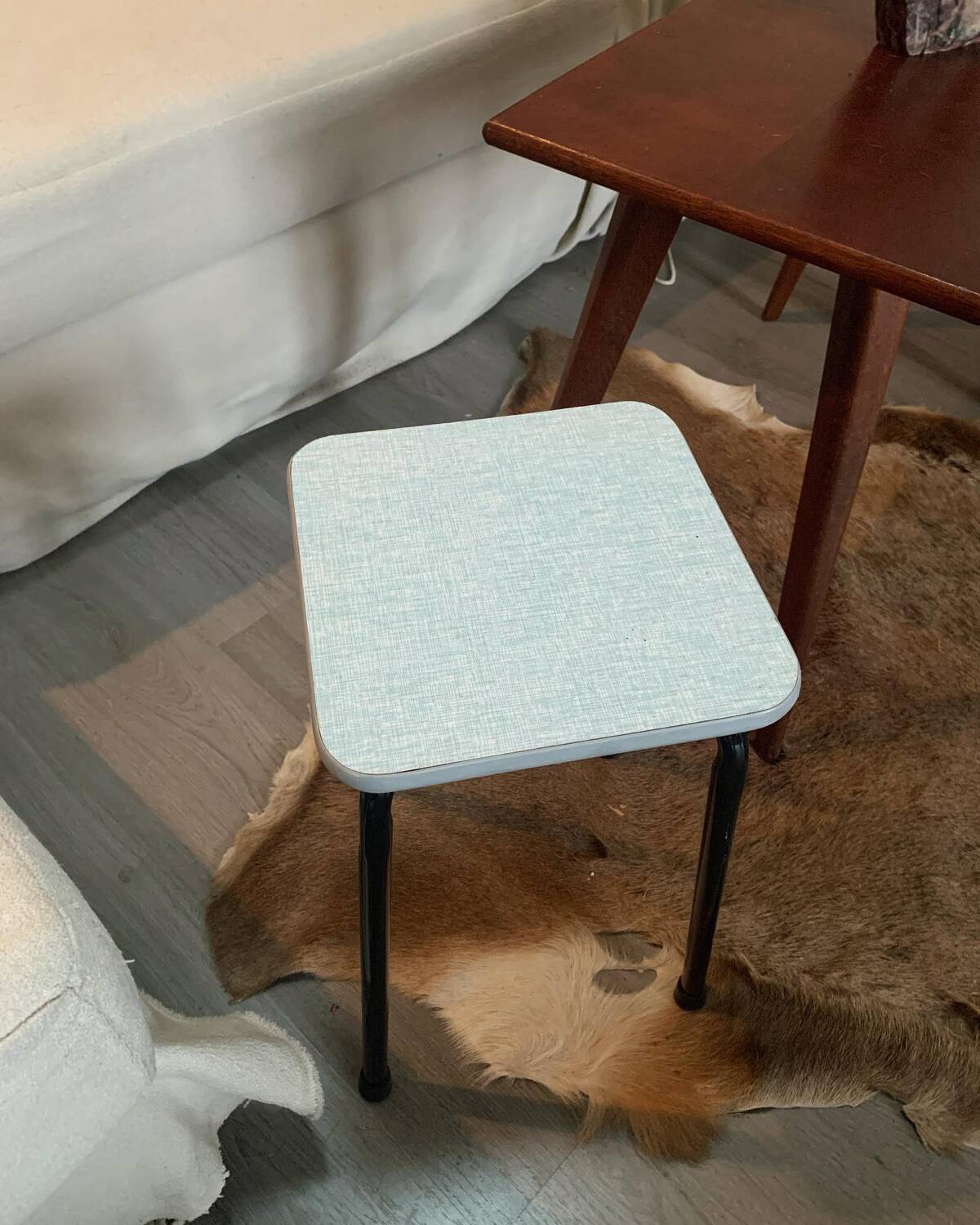 Blue Formica stool