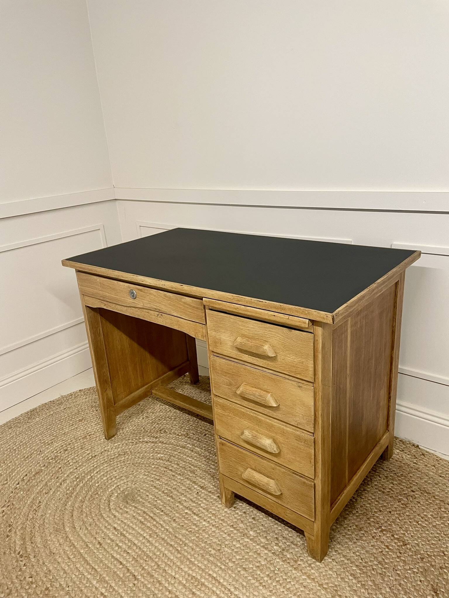 Vintage solid oak, wood and black desk