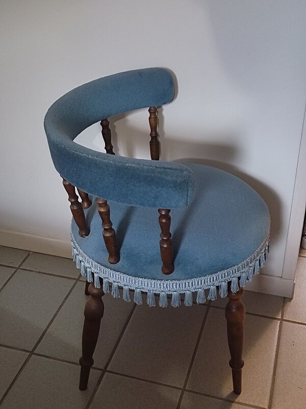 Armchair toad wood velvet fabric blue