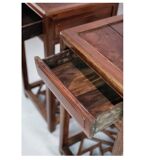 Set of chinese side tables with drawer in polished dark wood
