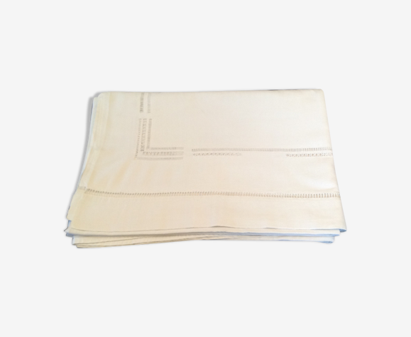 Drap ancien en lin & coton ajouré hauteur 260cm, largeur 200 cm