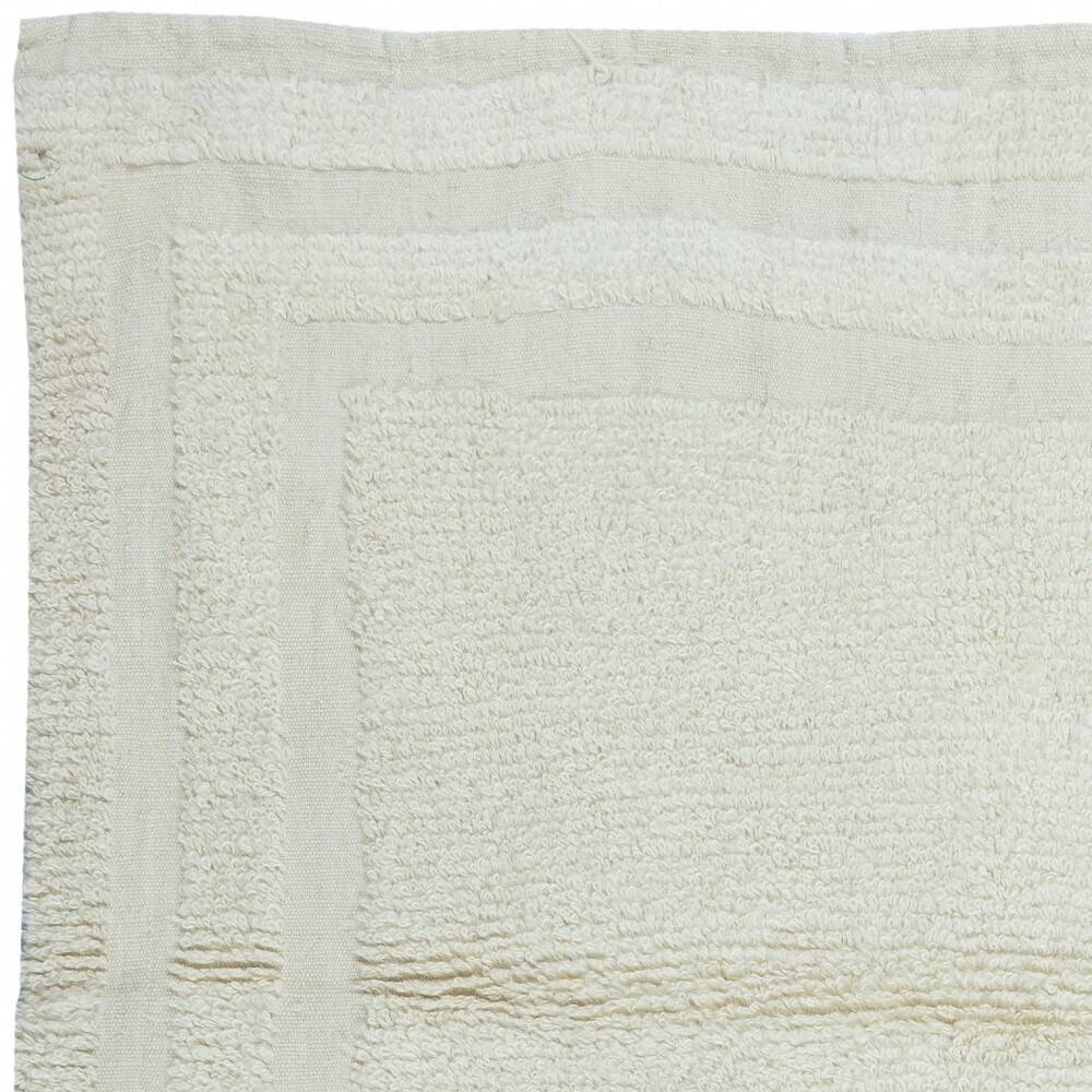 Vintage Minimalist Hand Knotted Turkish Tulu Accent Rug Made of Natural Beige Wool