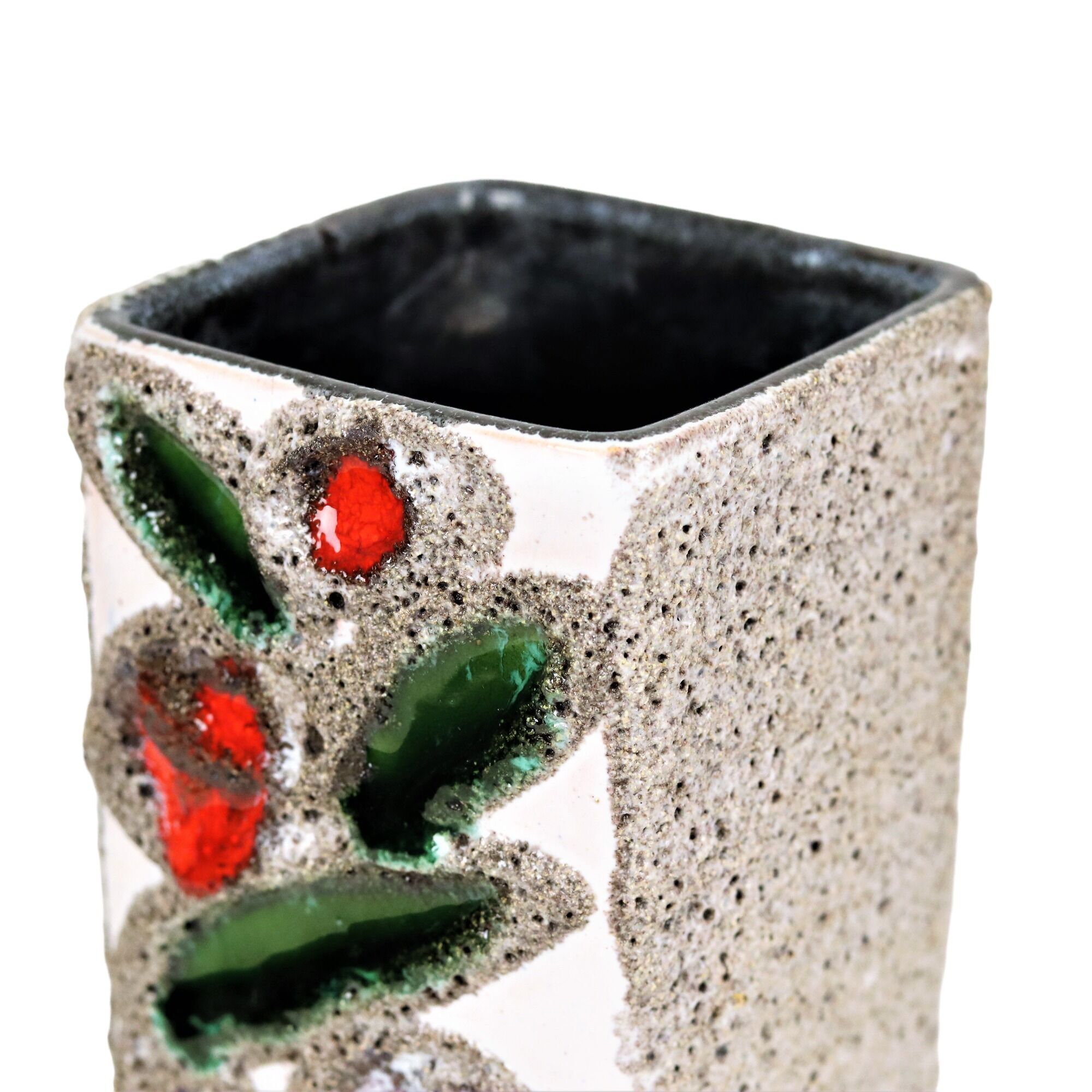 Vintage Vase Fat Lava Glaze Strehla Keramik East Germany 18cm