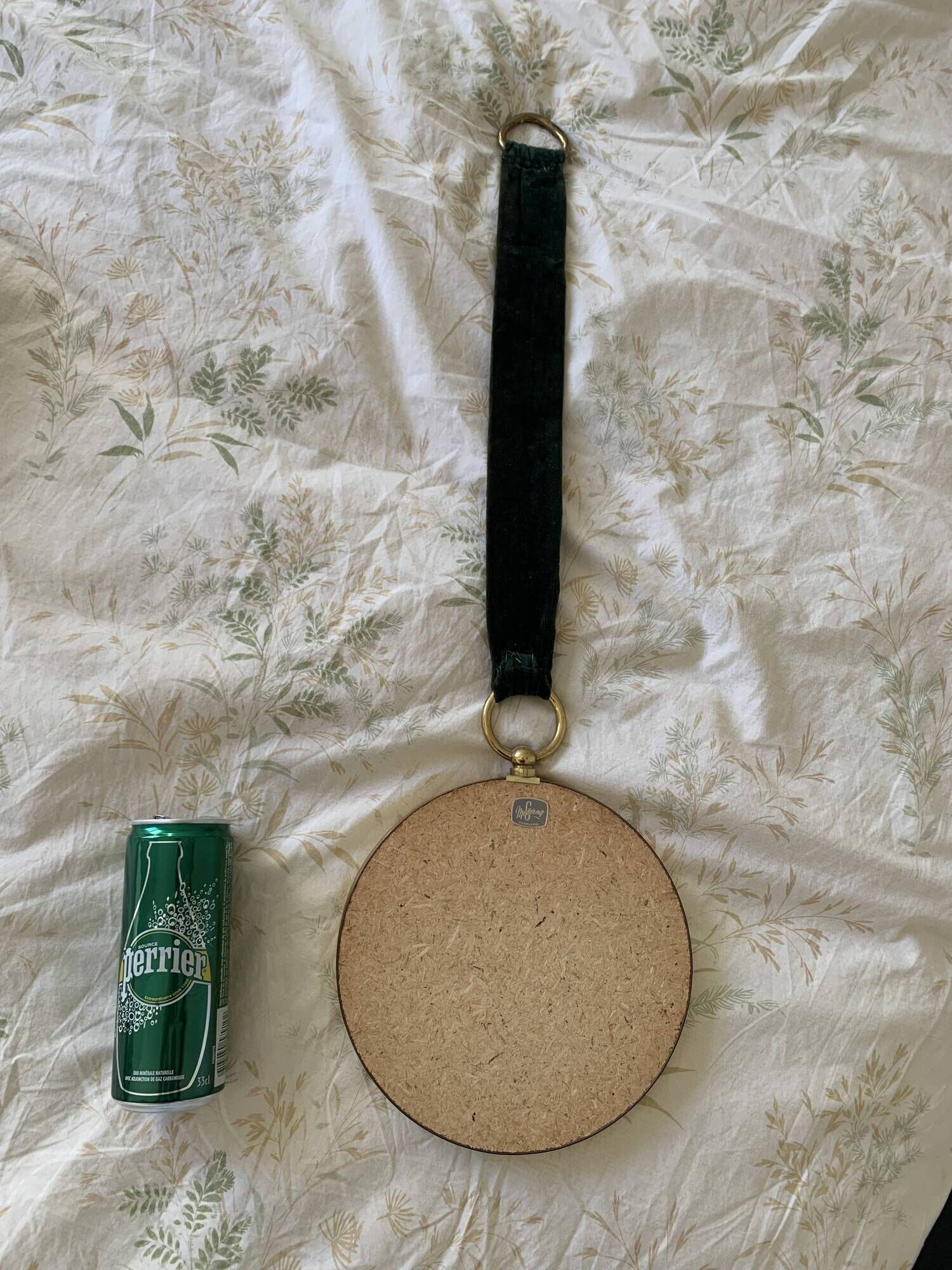 Vintage 1960 witch's eye mirror with green ribbon - 20 x 67 cm