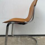 Lot 4 Italian chairs, Cidue camel leather and chrome 1970