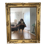 Miroir ancien en bois doré et glace au mercure XIXème, trumeau de cheminée vintage