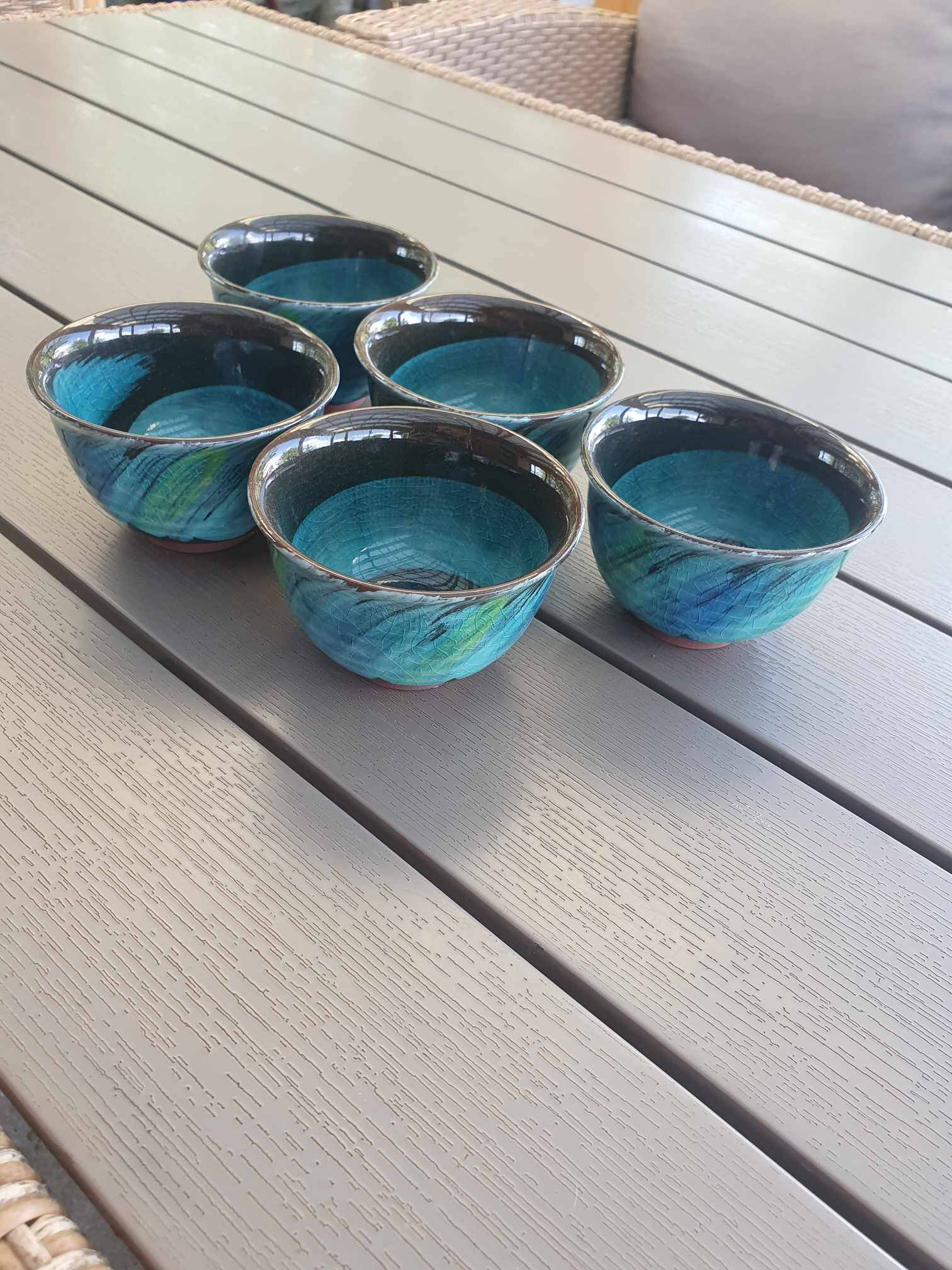 Frank Brooks, formerly of Wedgwood, A Set of Five Japanese Sake Cups.