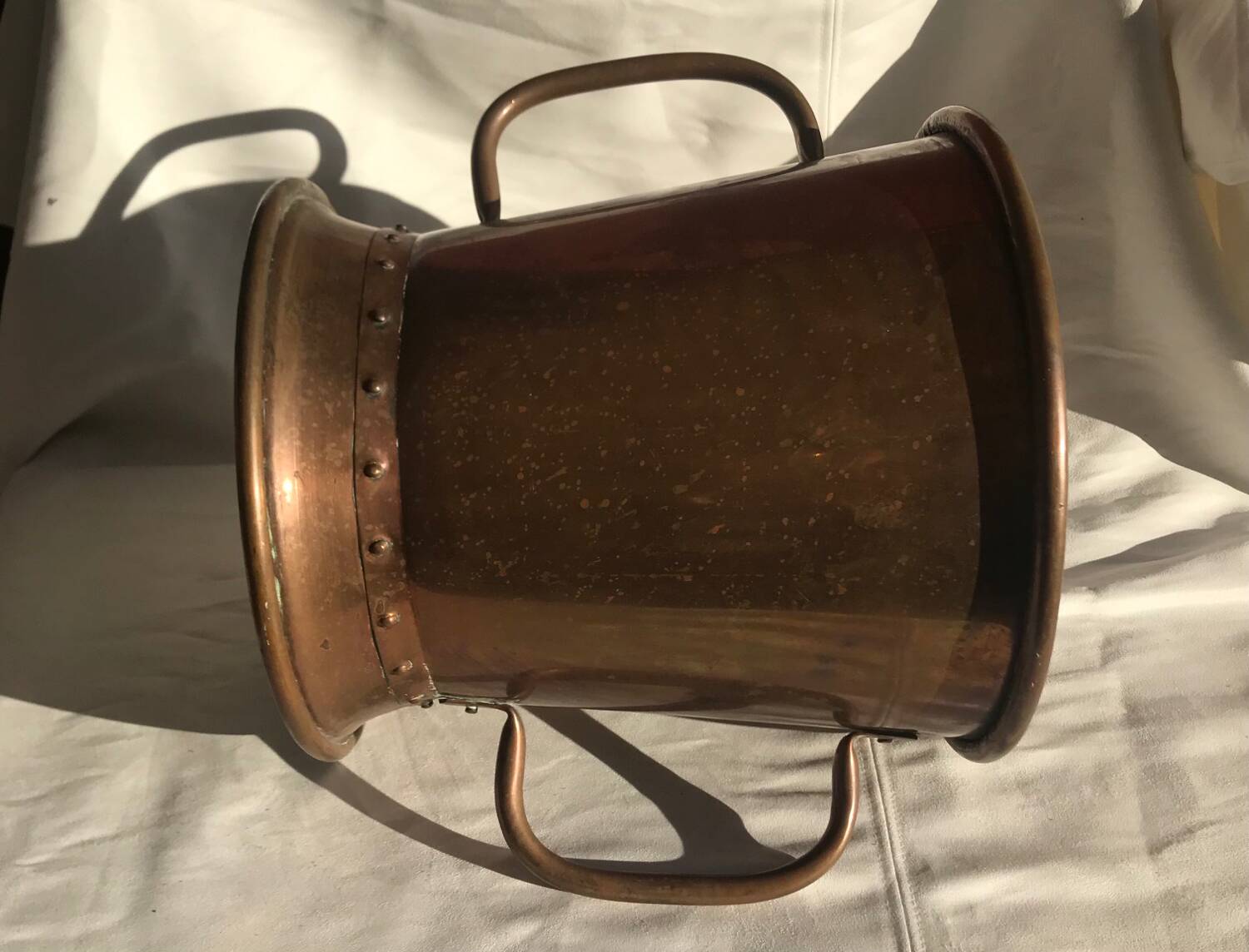 Copper plant pot with side handles