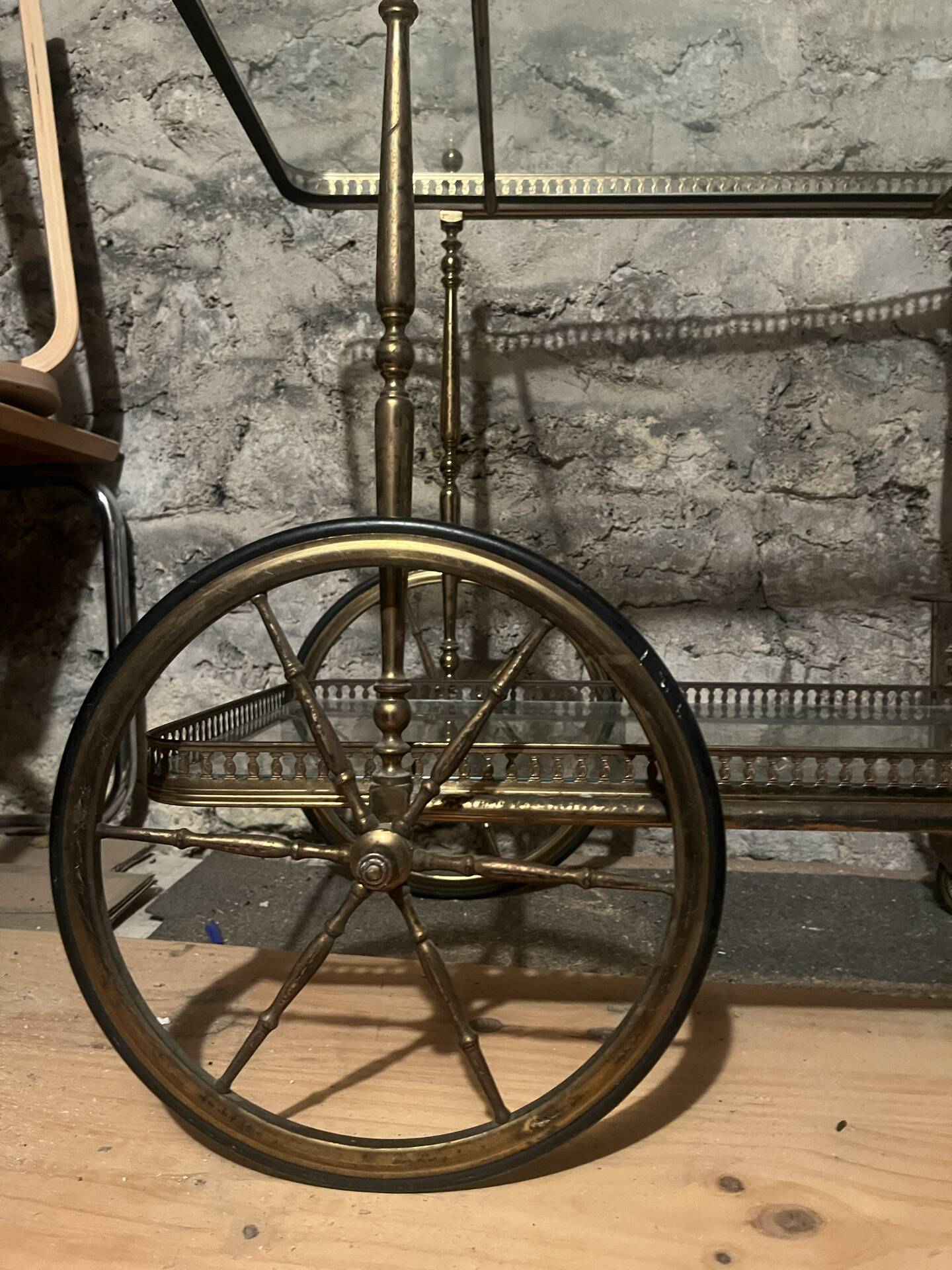 Drinks trolley, brass serving cart
