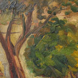 Post Impressionist Oil of Trees and Building