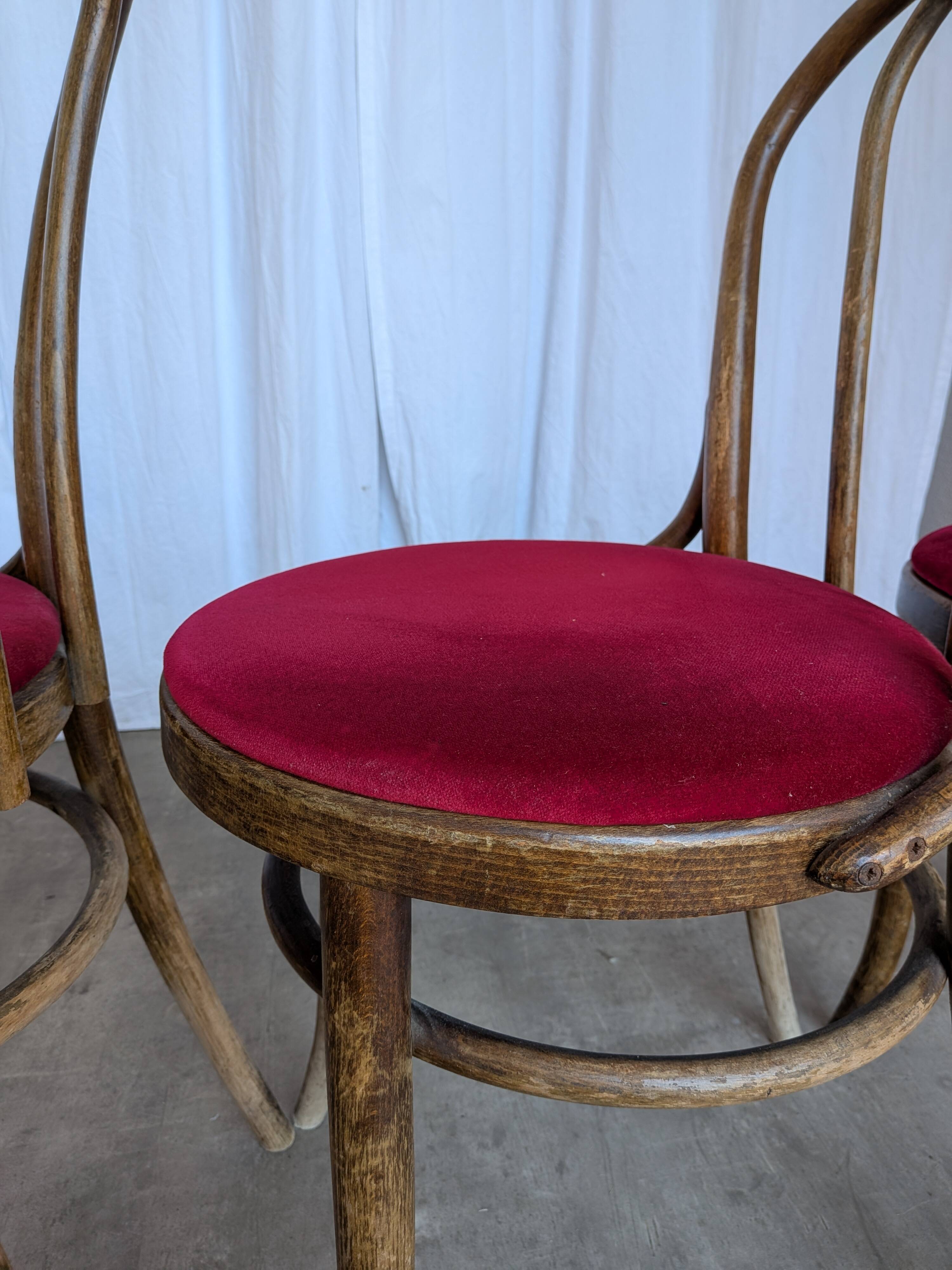 Set of 6 Vintage Bentwood Dining Chairs Set: 1970s , Red Uphols