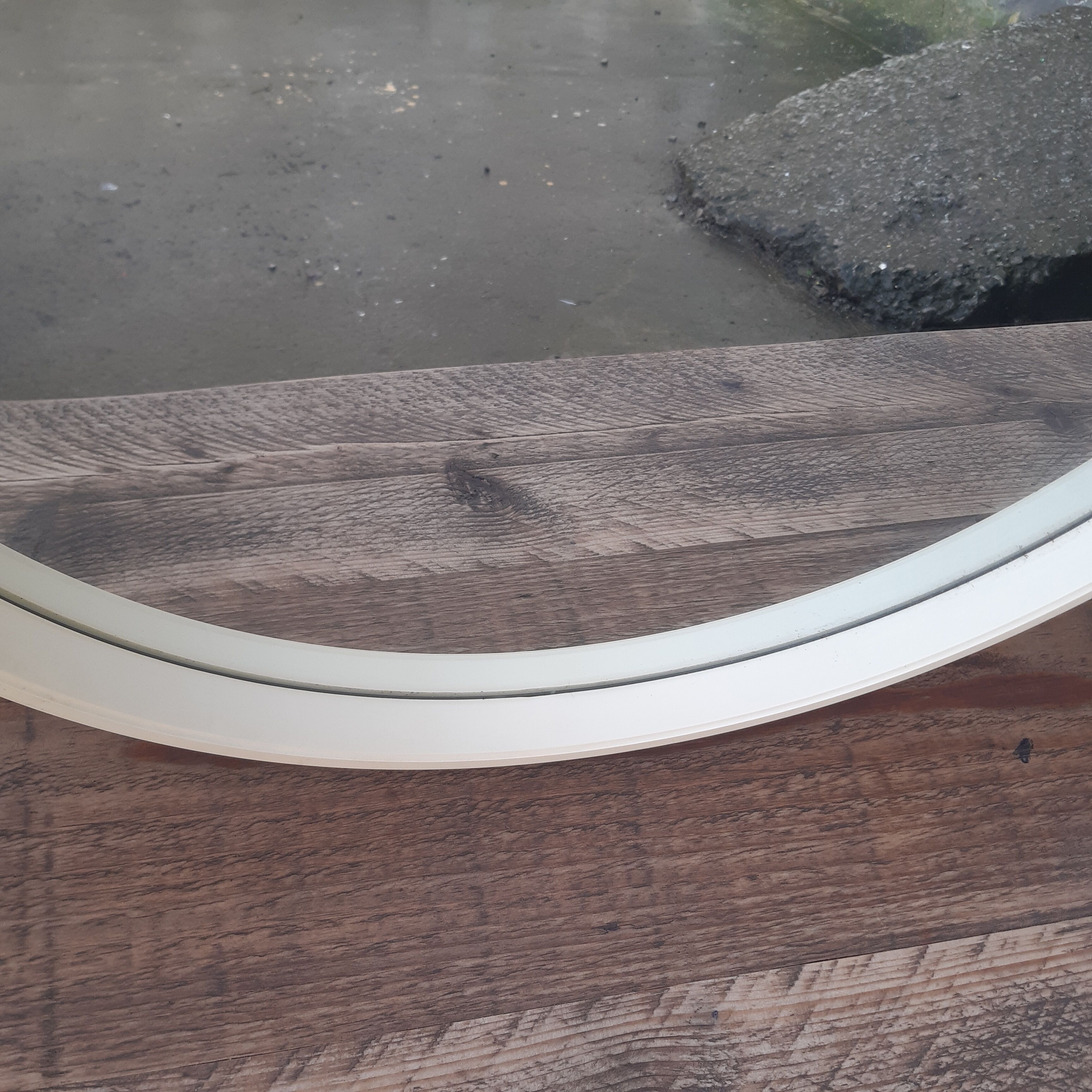 Mid century circular white mirror
