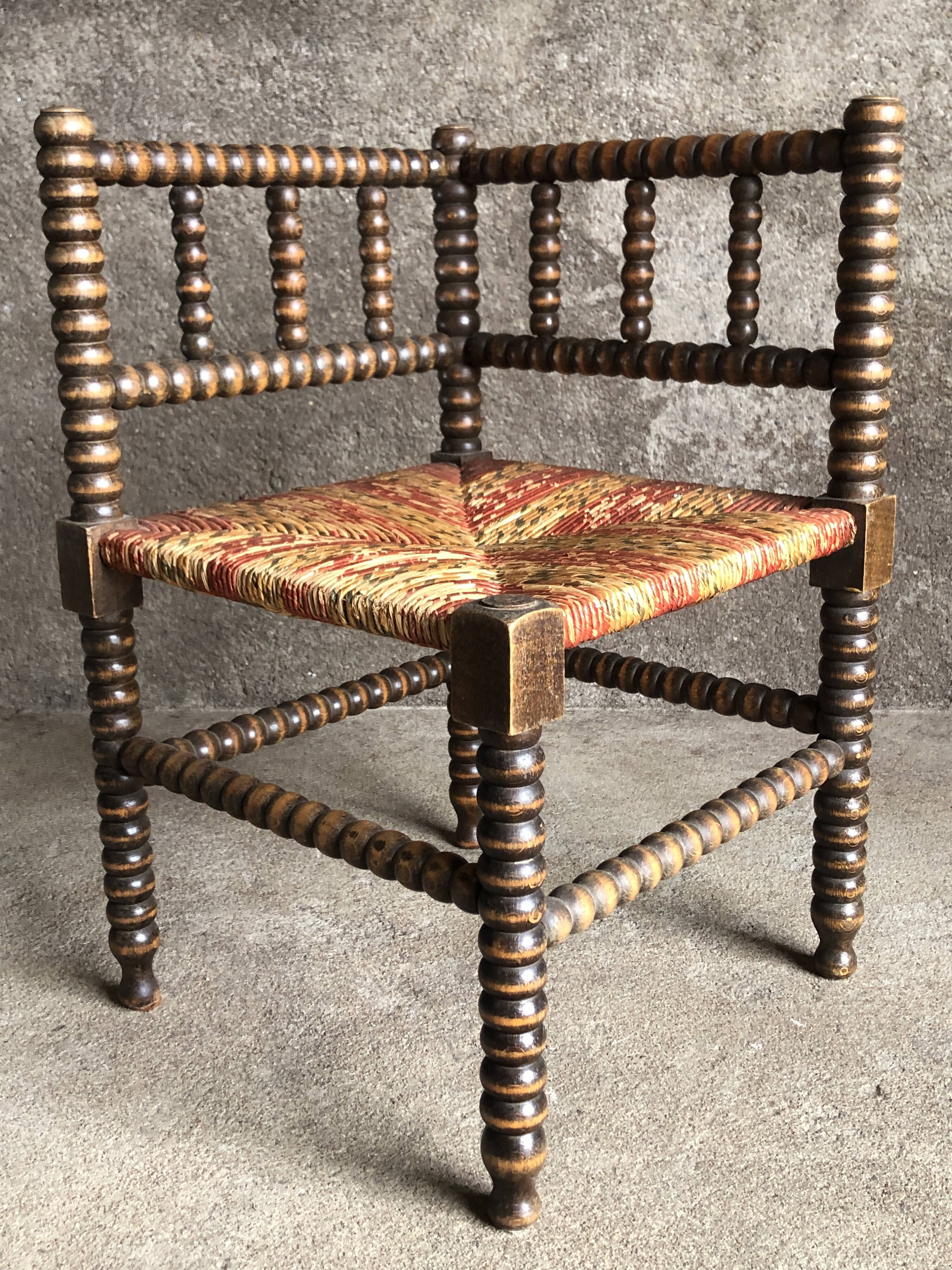 Turned wood corner chair