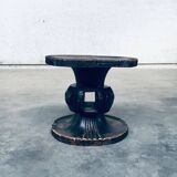 Handcrafted Low Stool in Carved Stained Wood, Africa, 1950s