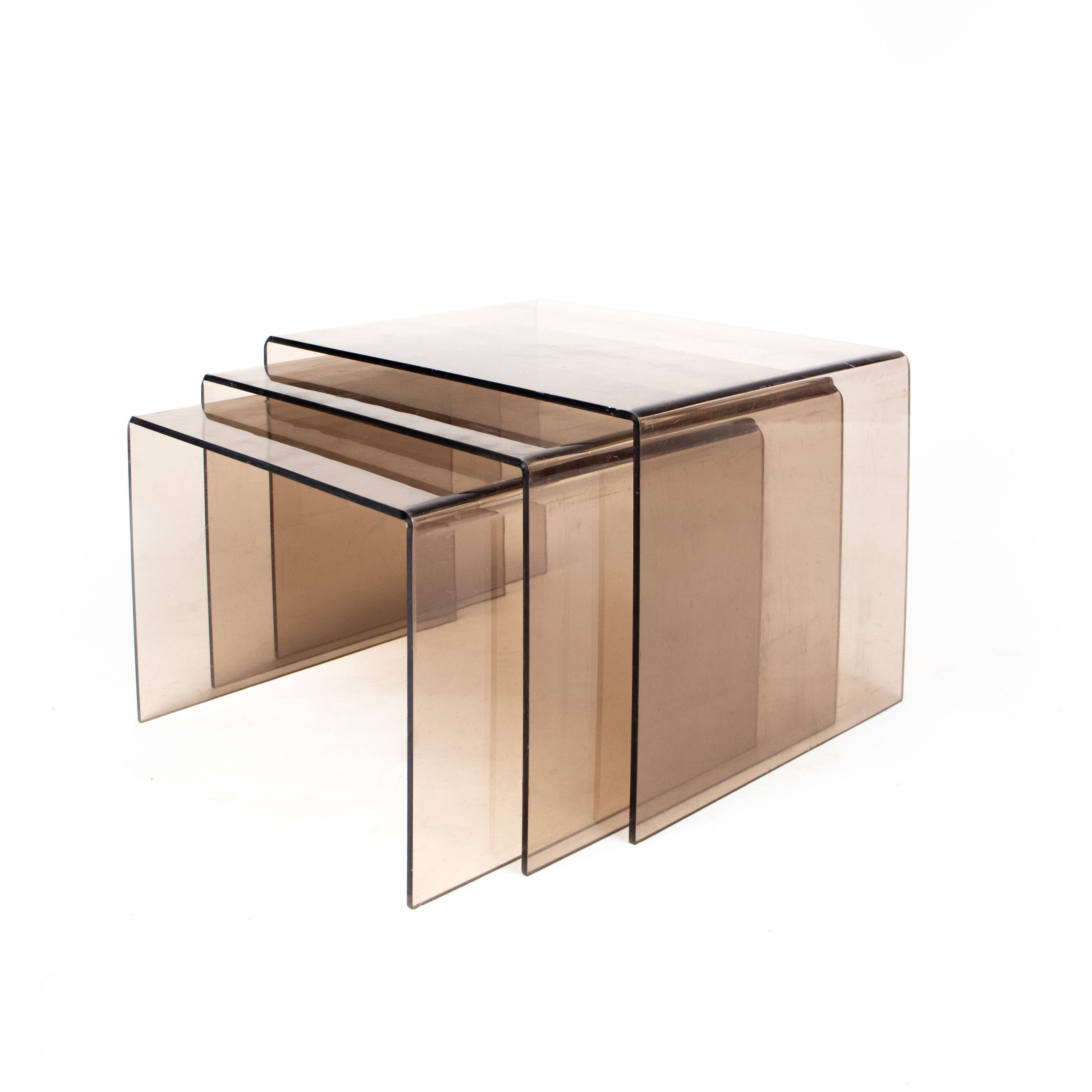 Vintage nesting tables smoked plexiglass 70