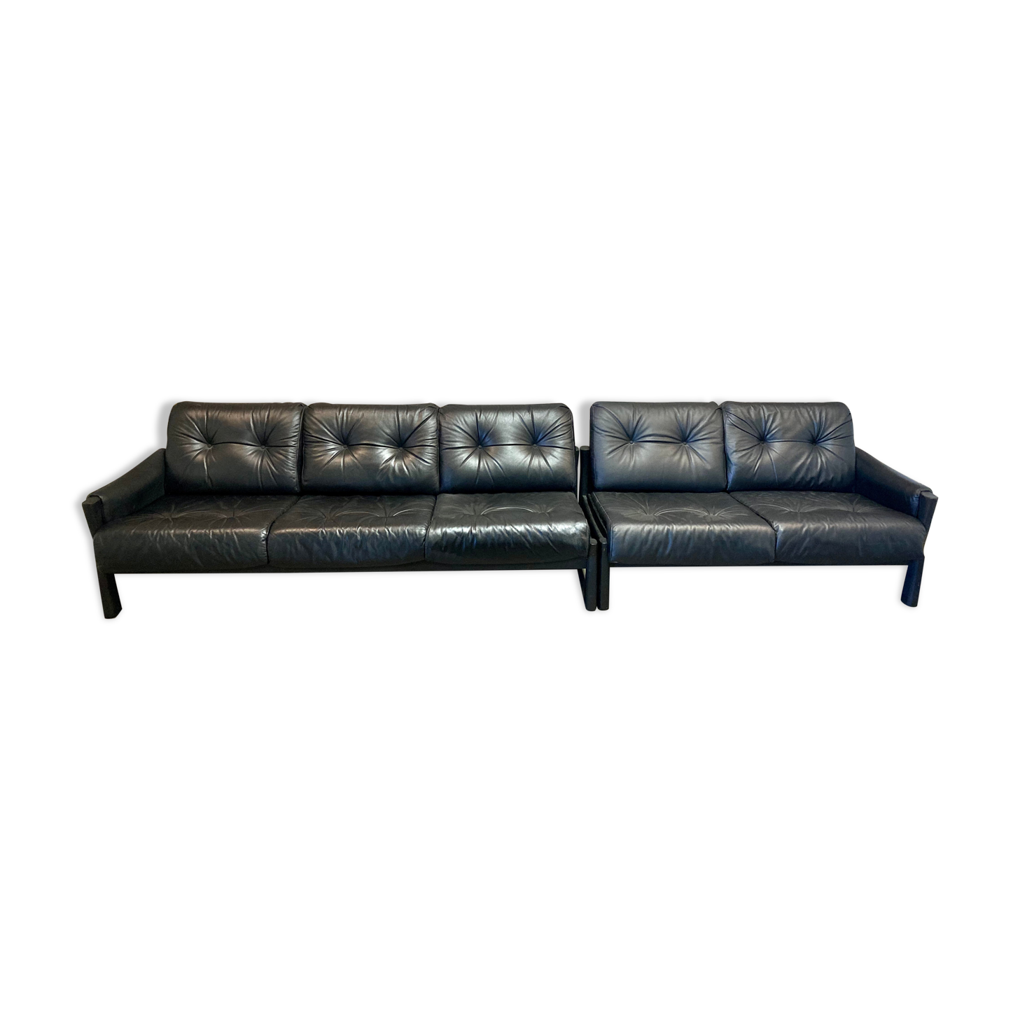 Sofa 5 places modular black leather design 1960