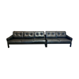 Sofa 5 places modular black leather design 1960