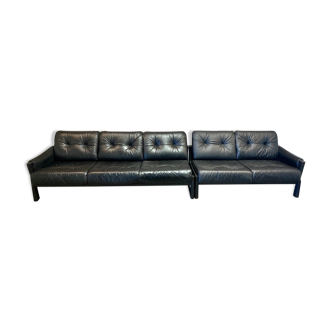 Sofa 5 places modular black leather design 1960