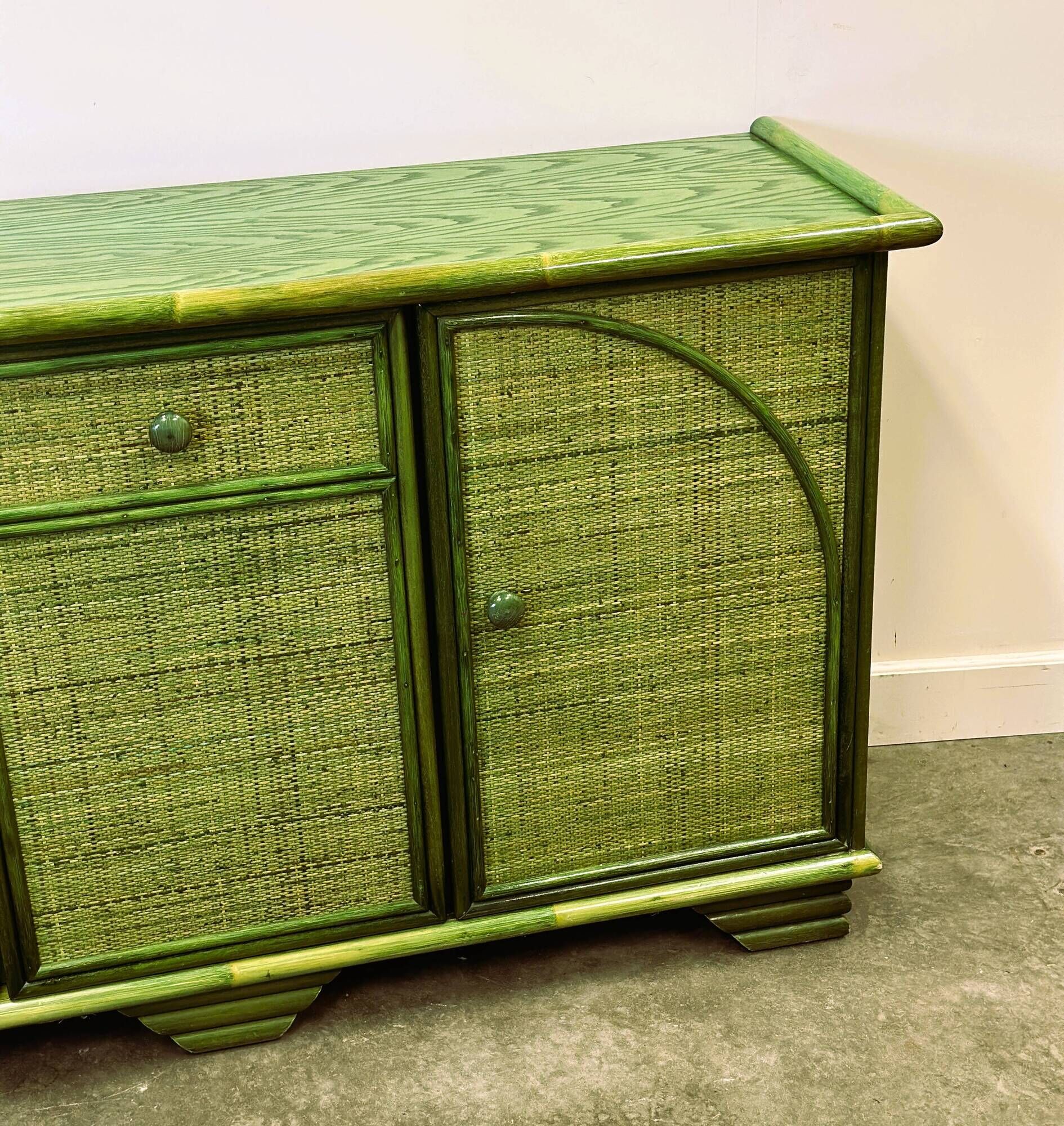 Green Vintage Rattan Sideboard By Maugrion, France, 1980s