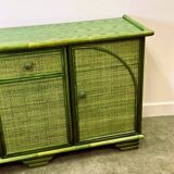 Green Vintage Rattan Sideboard By Maugrion, France, 1980s
